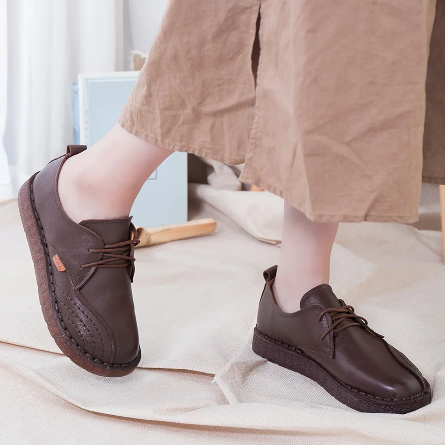 BELISS lace-up loafers casual flat shoes women handmade 2018 spring autumn cow leather soft comfortable shoes ( (5)