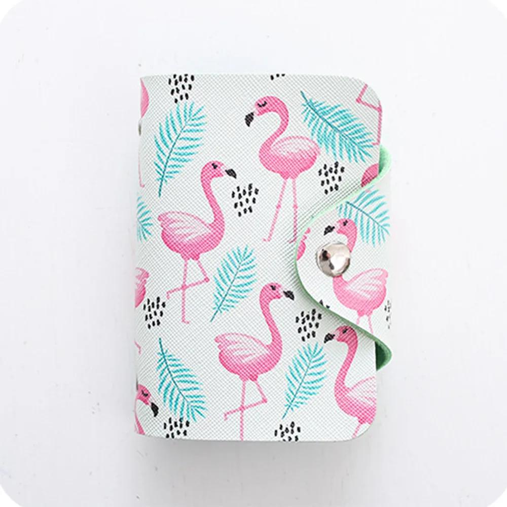 Cute Women Business Card Holder Case Book Cartoon Leather Bank Credit Card Clip Wallet Cardholder Flamingo ID Card Bag 20 Bits - Цвет: 01