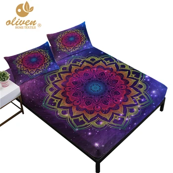 

Boho Colorful Mandala Print Sheets Set Twin Full King Queen Bed Sheet Flowers Print Fitted Sheet Deep Pocket Mattress Cover 4Pcs