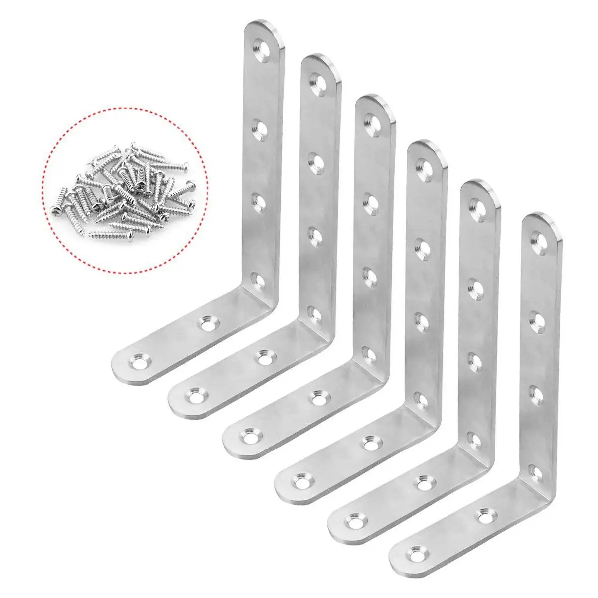

New Corner Bracket, Silver Tone 5 inch x 3 inch Stainless Steel Heavy Duty "L" Corner Brace Joint Angle Brackets Shelf Bracket