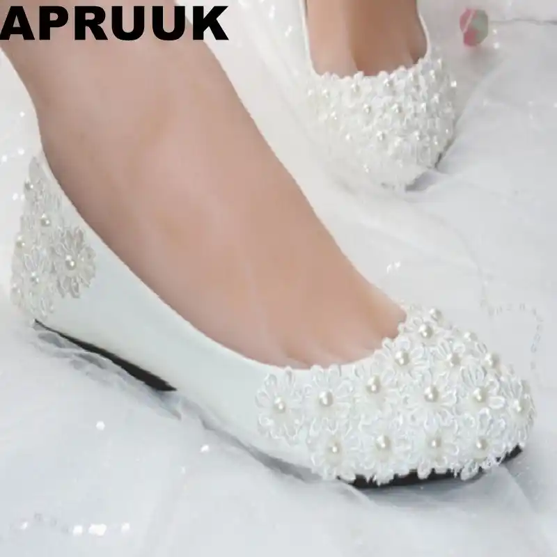 Flat Heel Lace Flower White Wedding Shoes For Woman Women S Plus