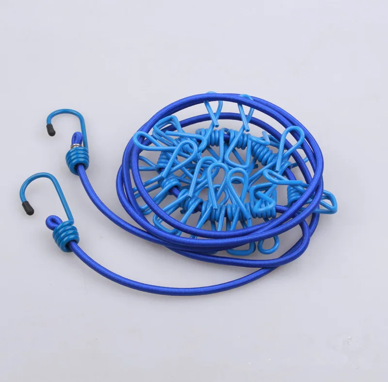 Открытый ветрозащитная Веревка для белья подвесная сушилка для одежды одежда висит веревка линии с 12 клип портативный выдвижной веревки - Color: Blue