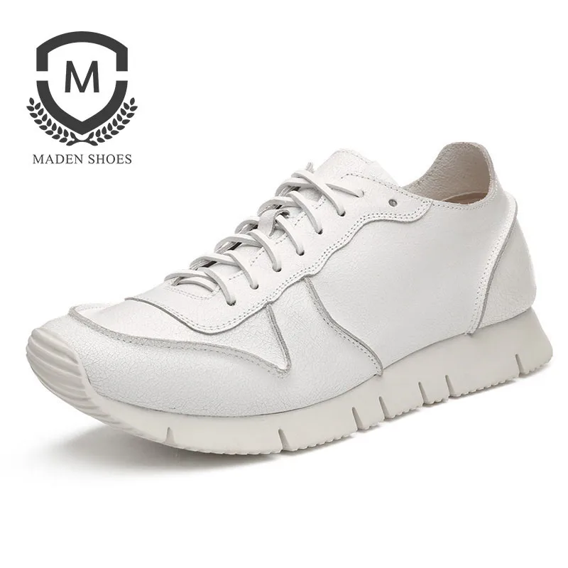 

Maden Autumn Men Sneakers Low-top Cracked Leather White Black Korean Style Sporty Casual Shoes Soft Sole Breathable Lace-up