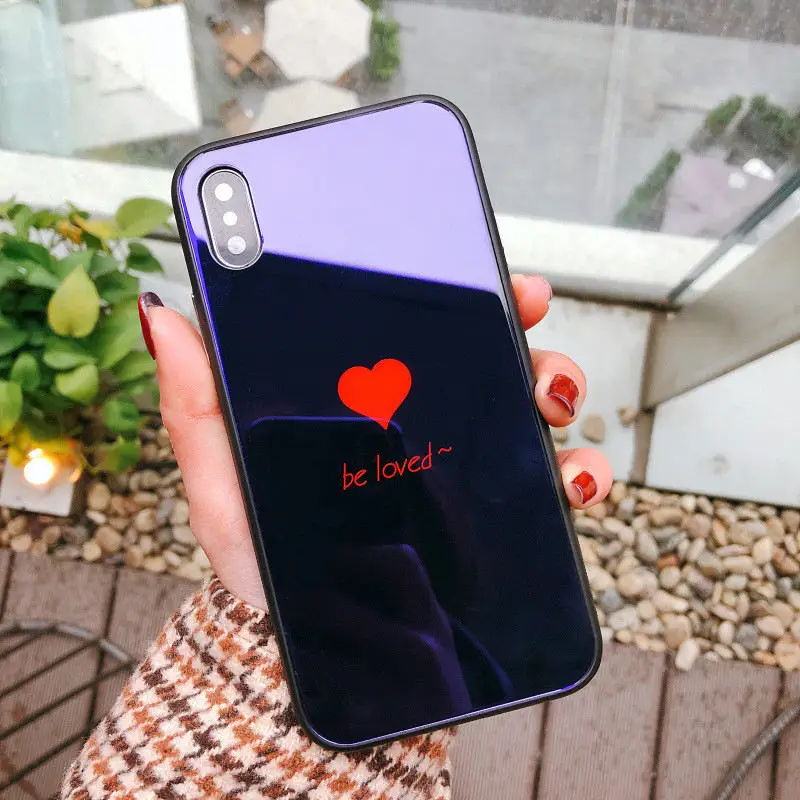 Tfshining Love Heart Tempered Glass Case For iPhone X Cute Bright Light Protective Back Cover Cases For iPhone 6 6s 7 8 Plus bag (2)