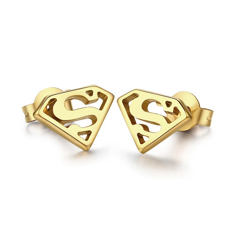 

Stainless Steel Gold Superman Logo Stud Earrings