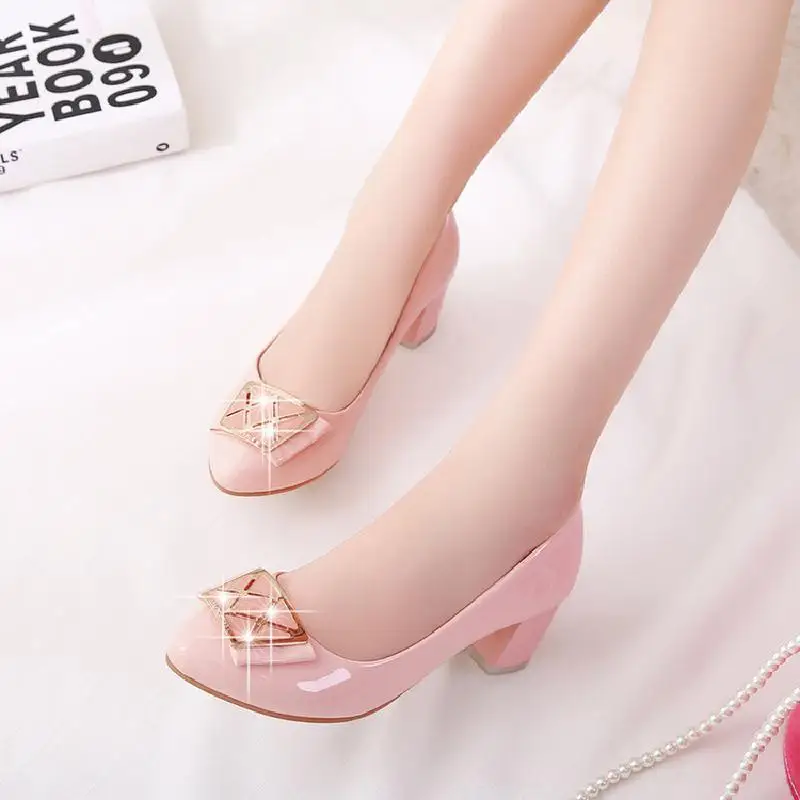 5cm Medium Heel Zapatos de Mujer New Spring Pink Large Size 9 Women's Shoes