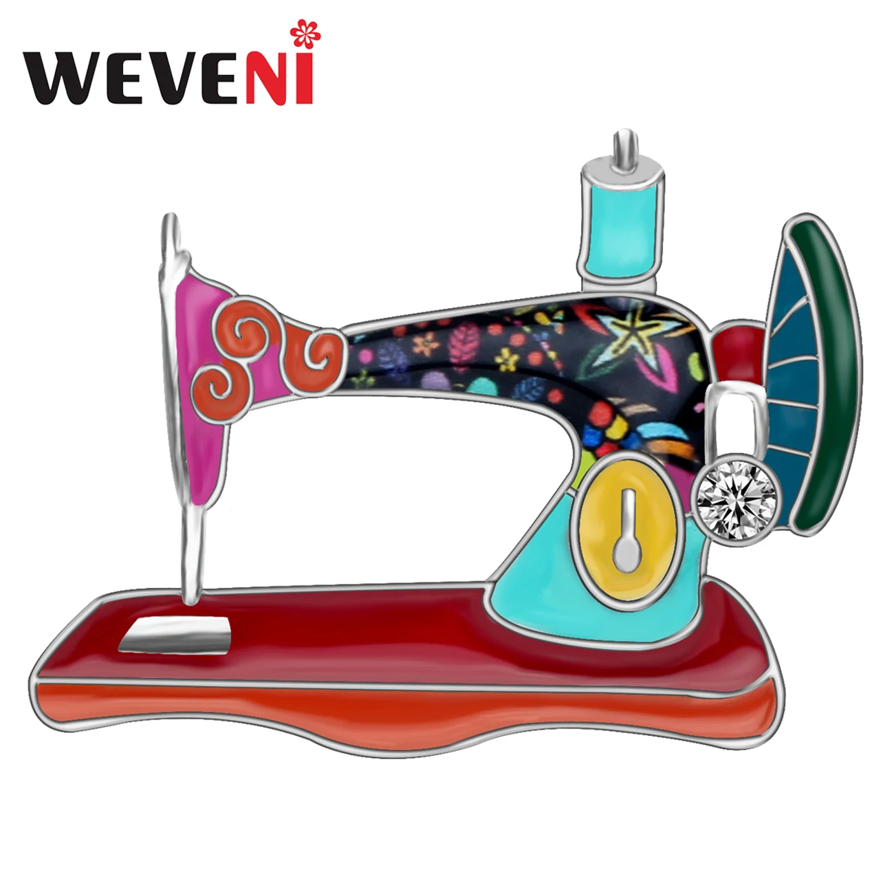 

WEVENI Enamel Alloy Rhinestone Sewing Machine Brooches Pin Jewelry For Women Girls Fashion Scarf Crafts Decorations Gift Bijoux