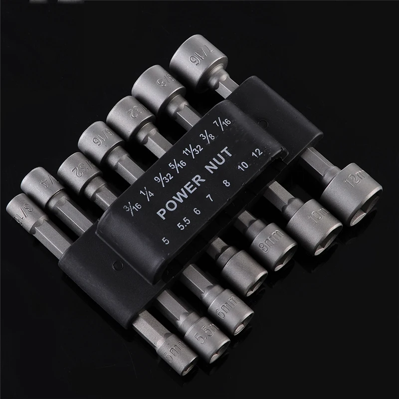 PEGASI 14pcs Power Nut Driver Drill Bit Set Metric Socket Wrench Screw 1/4