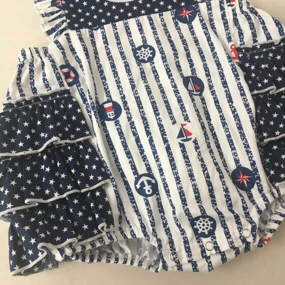 Puresun 4th Of July Fashion Girls Navy Blue Bottom American Patriotic Day  Rompers Baby Girl Cotton Clothing Bubble