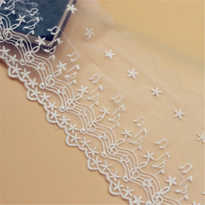 

10 yard 14cm 5.5" wide ivory beige gauze mesh tulle cotton embroidered tapes lace trim ribbon fabric 1049925QL4K611