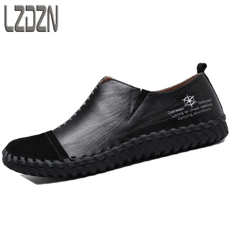 

Men's lazy shoes, leather shoes, middle-aged men's shoes, autumn soft bottom, no tie, Hong Kong wind, business casual, black aut