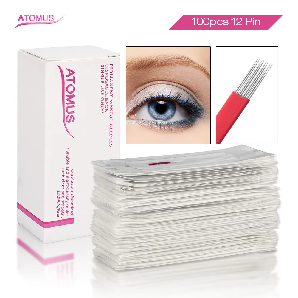 

100Pcs 4x3Pin Tattoo Permanent Makeup Microblading Blade Sterilization Needles Igneleri Aghi Blading Eyebrow Embroidery Tebori