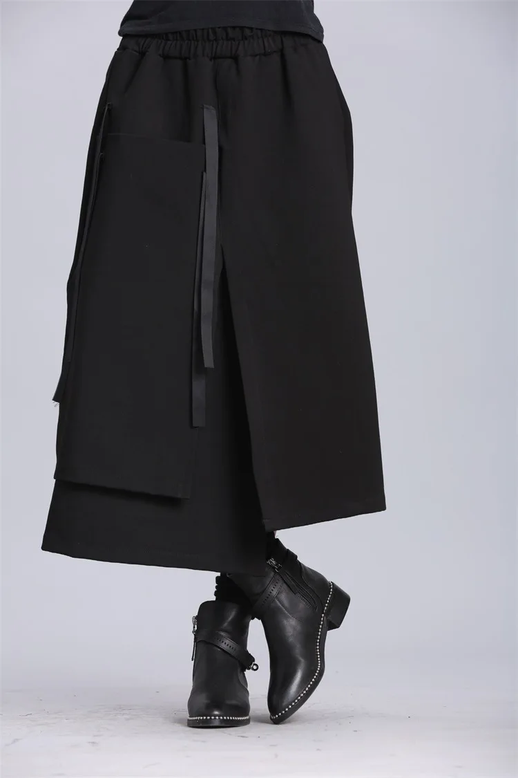 SuperAen женские Необычные уличные юбки черного цвета с натуральной талией, свободные юбки, женская зимняя одежда, черная юбка