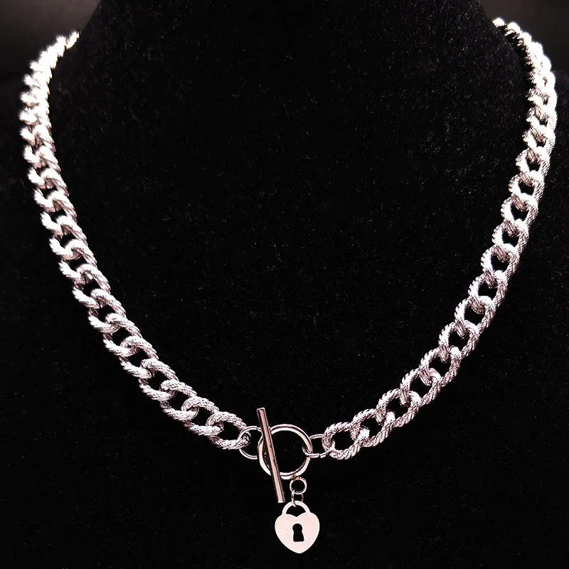 Buy 2018 Heart Lock Stainless Steel Choker Necklace for Women jewlery Silver