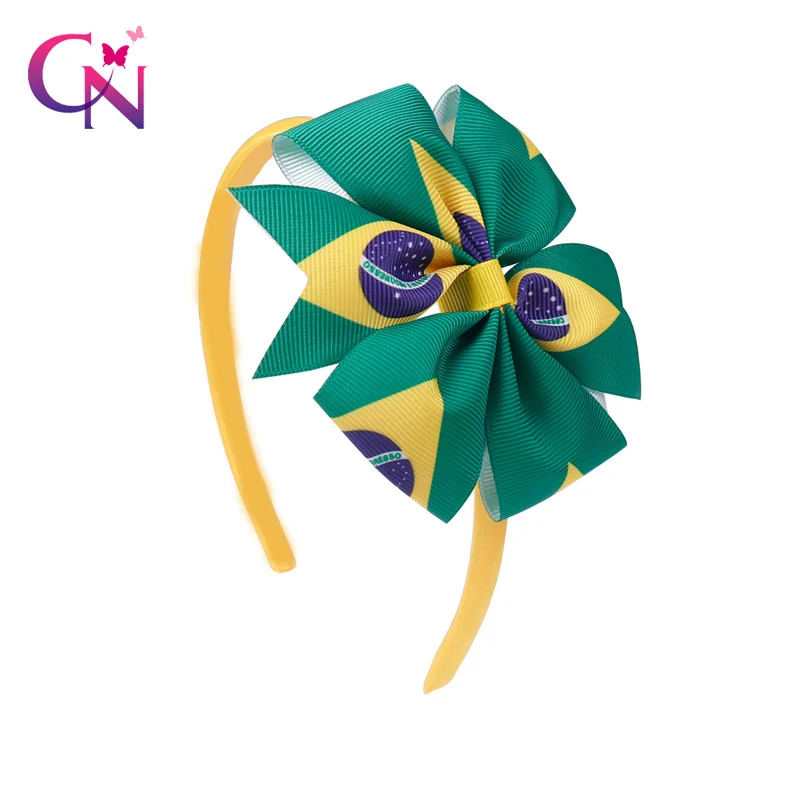 

Brazil Flag Hairbands With Hair Bow For Girls Kids Handmade Satin Brazilian National Day Headband Hair Hoop Hair Accessories