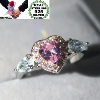 

OMHXZJ Wholesale European Fashion Woman Girl Party Wedding Gift Heart AAA Zircon 925 Sterling Silver 18KT Rose Gold Ring RR374
