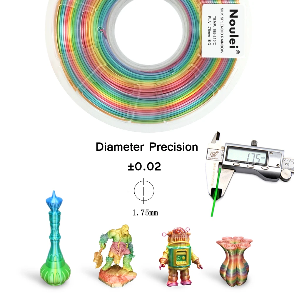 Noulei 1 كجم 3D طابعة خيوط الحرير قوس قزح الملمس الشعور حريري بريق الغنية PLA عشوائي إرسال قوس قزح اللون 3d الطباعة المواد