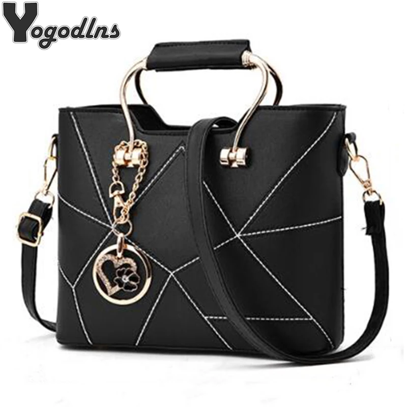 Fashion Designer Leather Bags for Women Heart Flower Pendant Handbag Ladies Shoulder Bags Casual Sweet Crossbody Bag