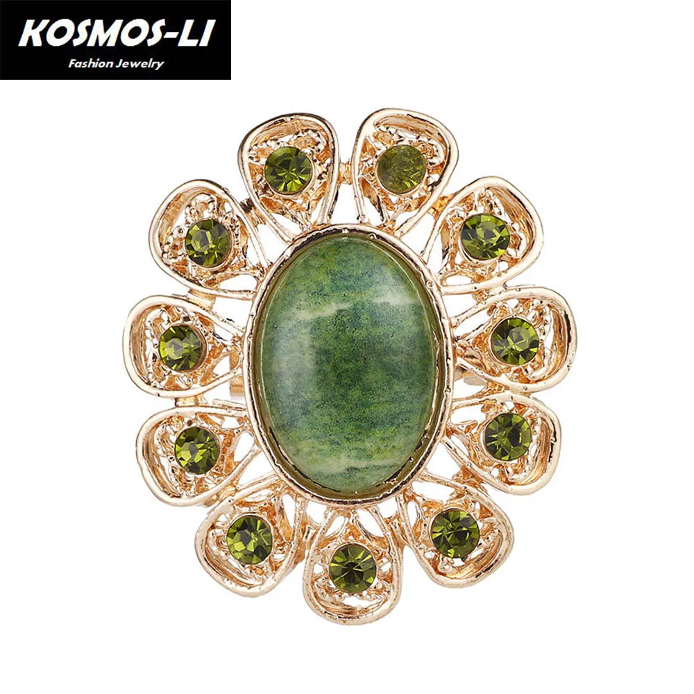 

New Vintage Bohemian Green Crystal Round Brooch Pin Female Retro Badge for Women Lapel Pin Rhinestone Jewelry