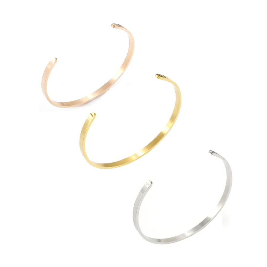 

63mm Stainless Steel Open Cuff Bangle Silver/Gold/Rose Gold Metal Blank Bangle For Engraving Mirror Polished Wholesale 5pcs