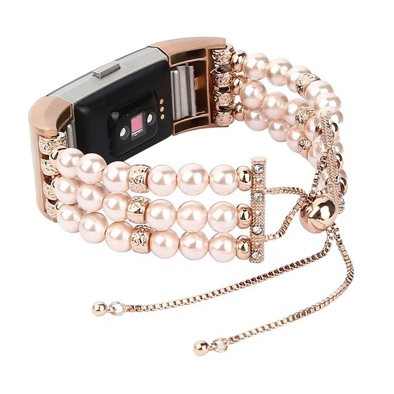

Adjustable Bands Fashion pearl Beads Womens Girls Replacement Wristband Strap for fitbit Change2 handmade watch bracelet