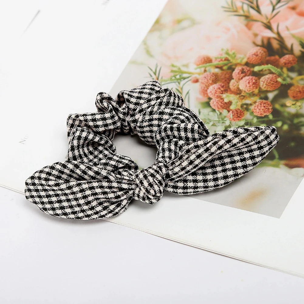 Plaid Girls Women Bunny Ear Hair Scrunchie Knot Bow Hair Band Hair tie Bows Rabbit Ear Elastic Ponytail Holder Bands Hair bow Hairclip