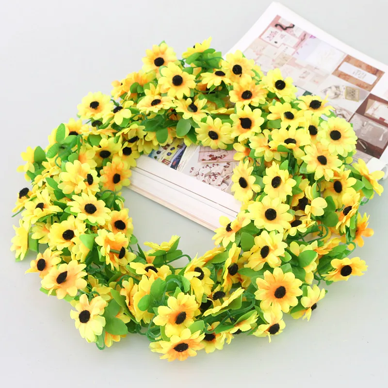 Flone Artificial Flowers Green Leaf Flower Rattan Simulation Chrysanthemum Flower Vines Wedding Party Home Decor Supplies  (6)