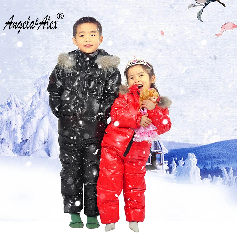 

Angela&Alex Girls Down Coat Children Winter Duck Down Clothing Set 2 Piece for Boys Girls Russian Winter -30 Degree Big Real Fur