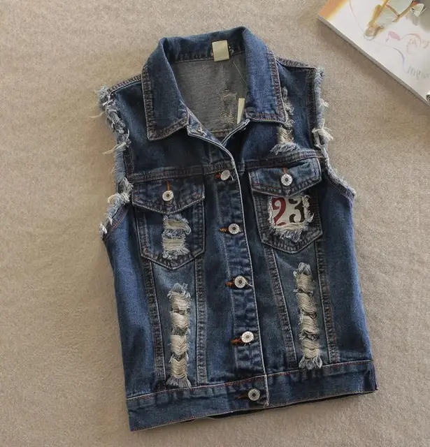 2017 spring new  Chalecos Mujer Plus Size Denim Vest cowboy fashion rivets short jacket 1