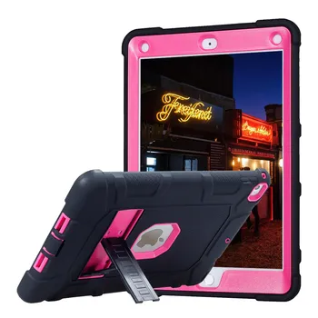 

For 2017 New iPad 9.7 Rugged Tablet Case Cover Kids Safe Hybrid Armor Shockproof Heavy Duty Silicone+PC Hard Case With Kickstand