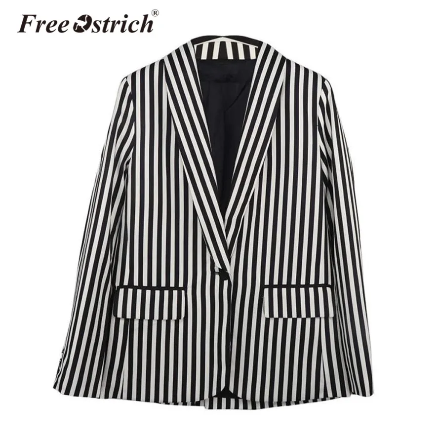 

Free Ostrich Women Blazers Jackets For Office Lady Classical Black White Striped Pocket Long Sleeve Colbert Jasje Dames Oct1930