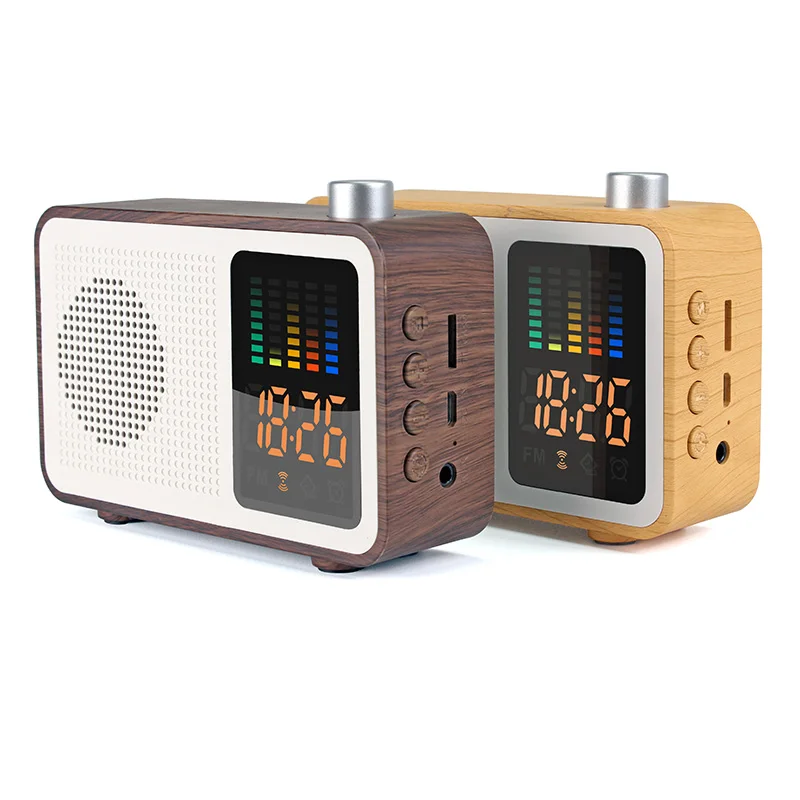 Mrosaa Digital Bluetooth Speaker Alarm Clock FM Radio Support AUX TF Card 3 in 1 Rechargeable Table clocks Modern design