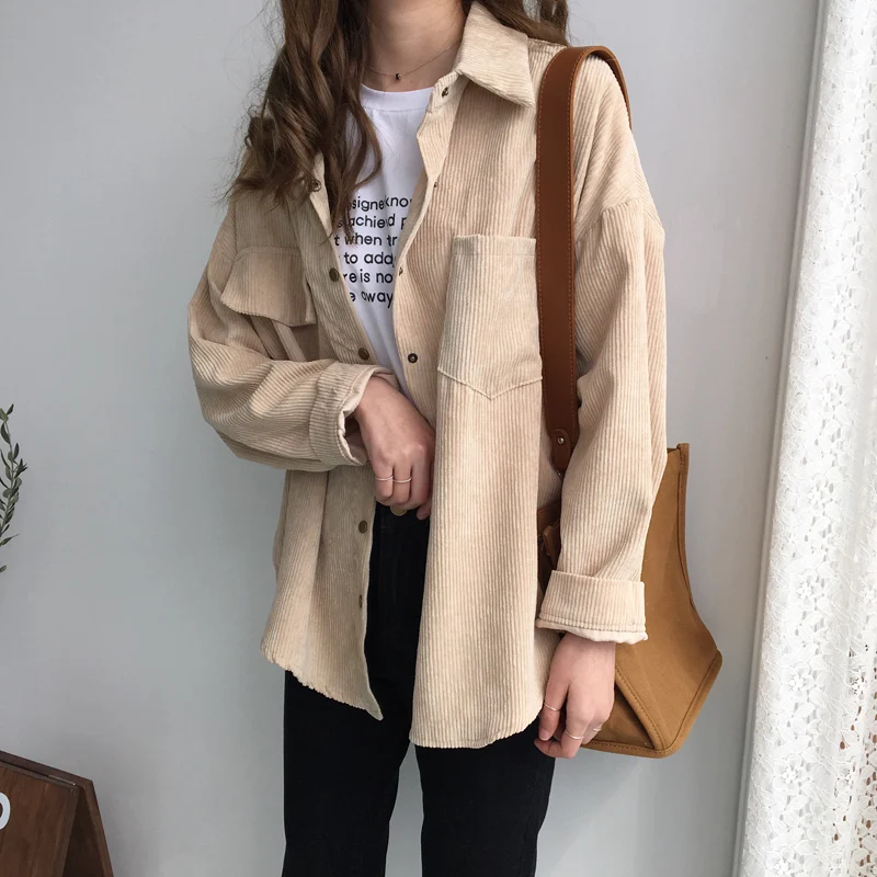 

Warm Women Corduroy Shirt 2019 Female Long Sleeve Tops Streetwear Fashion Spring Autumn Casual Blouse Femme Clothes Outerwear