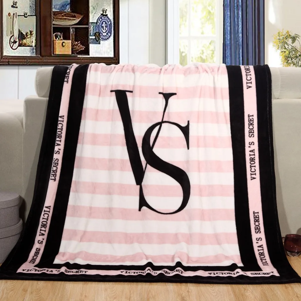 Designer Victoria's Secret Fleece Blanket 150*130cm Black Pink Travel Blankets 