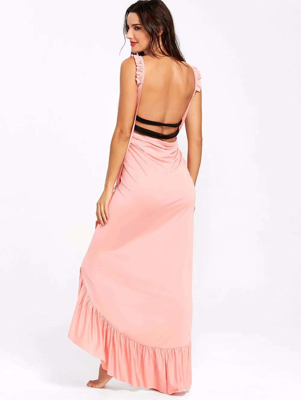 VESTLINDA Beach Dress 2018 Summer Long Flounce Wrap Dress Women Spaghetti Strap Maxi Dresses Robe Femme Sexy Vestidos De Festa 15