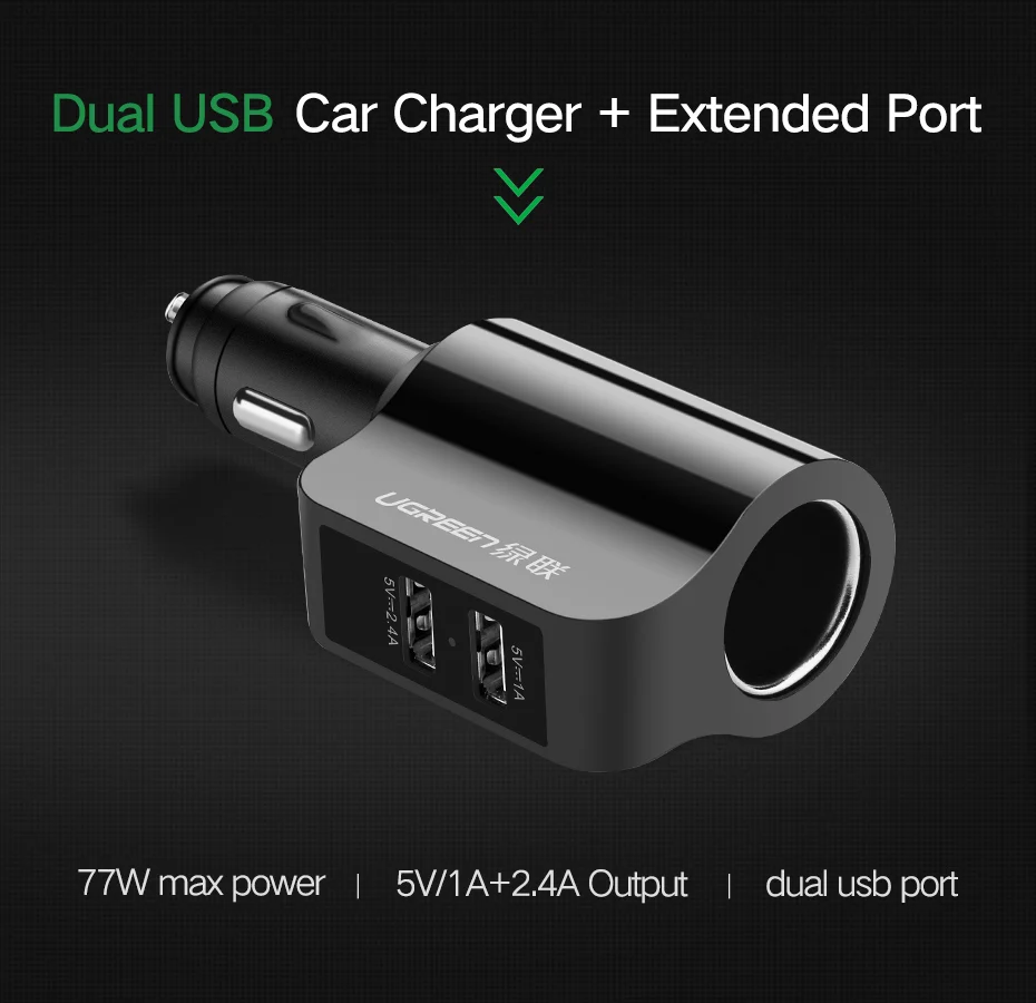 Ugreen расширение автомобильное зарядное устройство для телефона для iPhone X 8 7 6 Plus USB Авто адаптер для iPad Xiaomi Mi6 Mi5 samsung S8 S7 S6 Edge LG G6