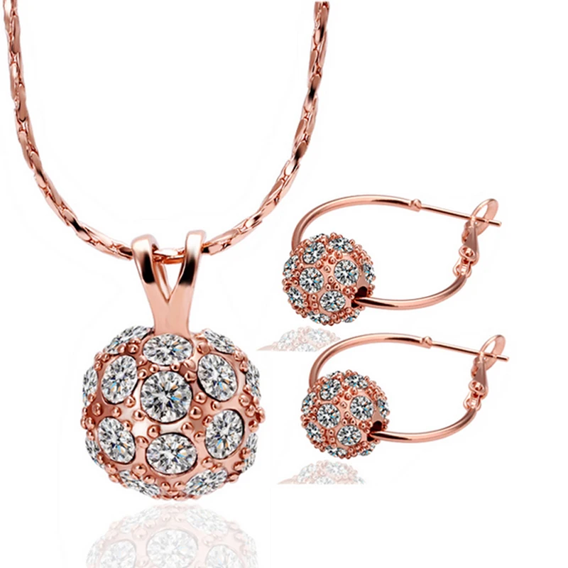

Garilina Fashion jewelry Rose Gold White Cubic zirconia Pendant Earrings Ball Jewelry Sets for women S2016