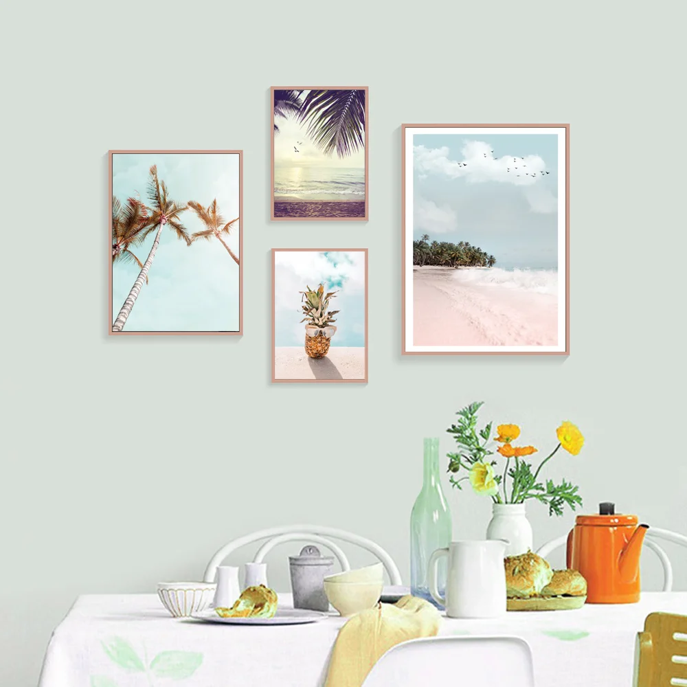 Landscape Wall Art Canvas Prints Pineapple Wall Pictures For Living Room Beach Coconut tree Poster Vintage Home Decor Unframed
