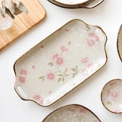Японский стиль диффузный вишневый цвет серии ручная роспись керамическая посуда чаши для риса и супа чаша для суши пластины керамические диски подарок