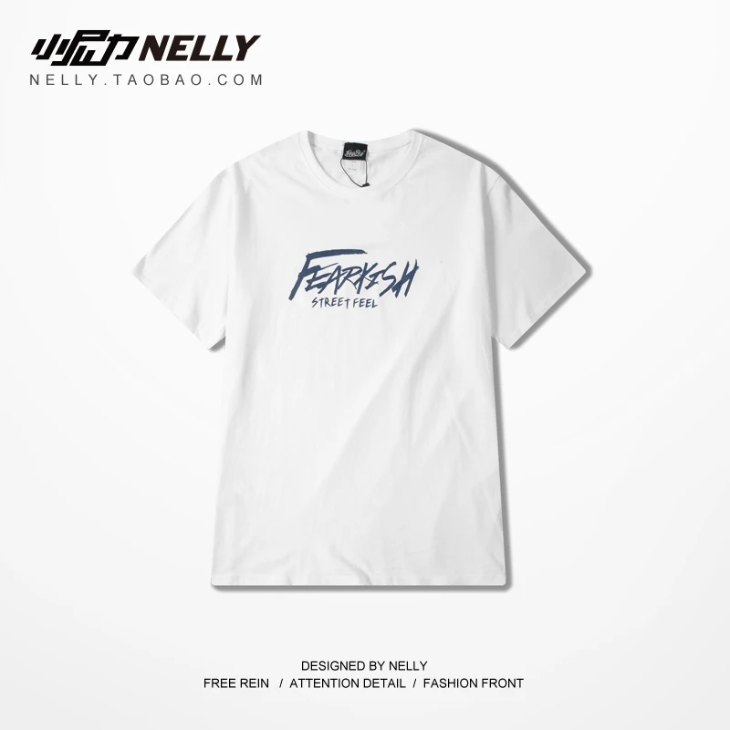 

NELLY 2019 Summer Red Gray Orange Graffiti Text Short Sleeve T-Shirt Simple Hip Hop Cotton High Quality Base Shirt Women Men