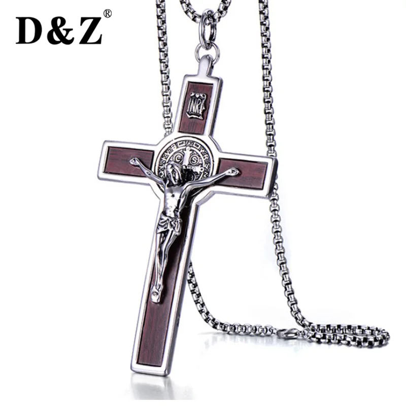 

D&Z Christian Jesus Piece St. Benedict Necklace Men Personality Big Resin Cross Pendant For Fathers Day Gift