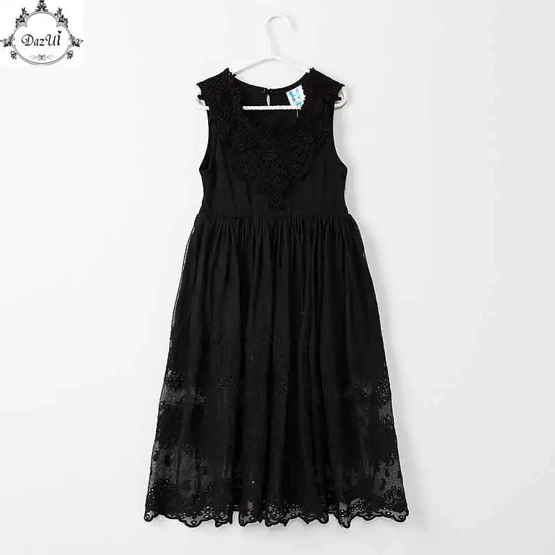 

Lace Girls Dress Summer Sleevless Black Big Girls Clothes Lace Long Princess Girls Party Dress Korea Girls Clothing