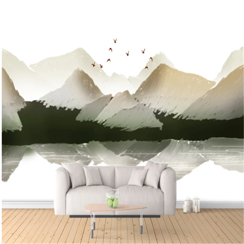 

Custom Wall Murals Scenery Landscape Minimalism Chinese Embossed Waterproof TV Background Study Kitchen Decor Non-Woven Wall