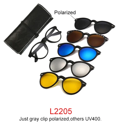 Ralferty, гибкие, 5 в 1, магнитные, на застежке, солнцезащитные очки для мужчин и женщин, поляризационные, UV400, солнцезащитные очки, очки по рецепту, оправа, без диоптрий - Цвет линз: L2205