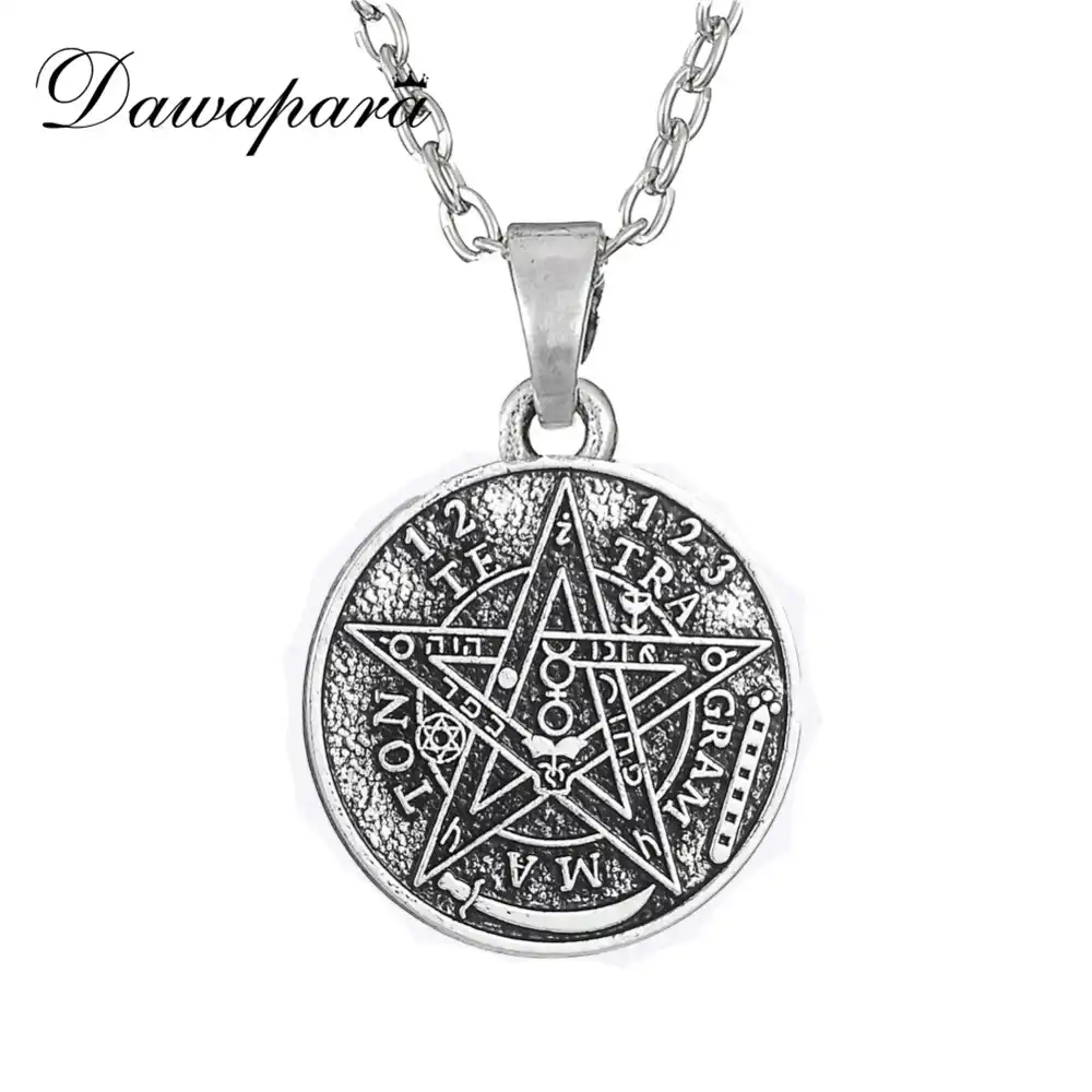 Dawapara Satan Tetragrammaton Pentagram Pentacle Pendant Necklace Wiccan Pagan Jewelry Antique Silver Link Chain Christmas Gift Dawapara Satan Tetragrammaton Pentagram Pentacle Pendant Necklace Wiccan Pagan Jewelry Antique Silver Link Chain Christmas Gift