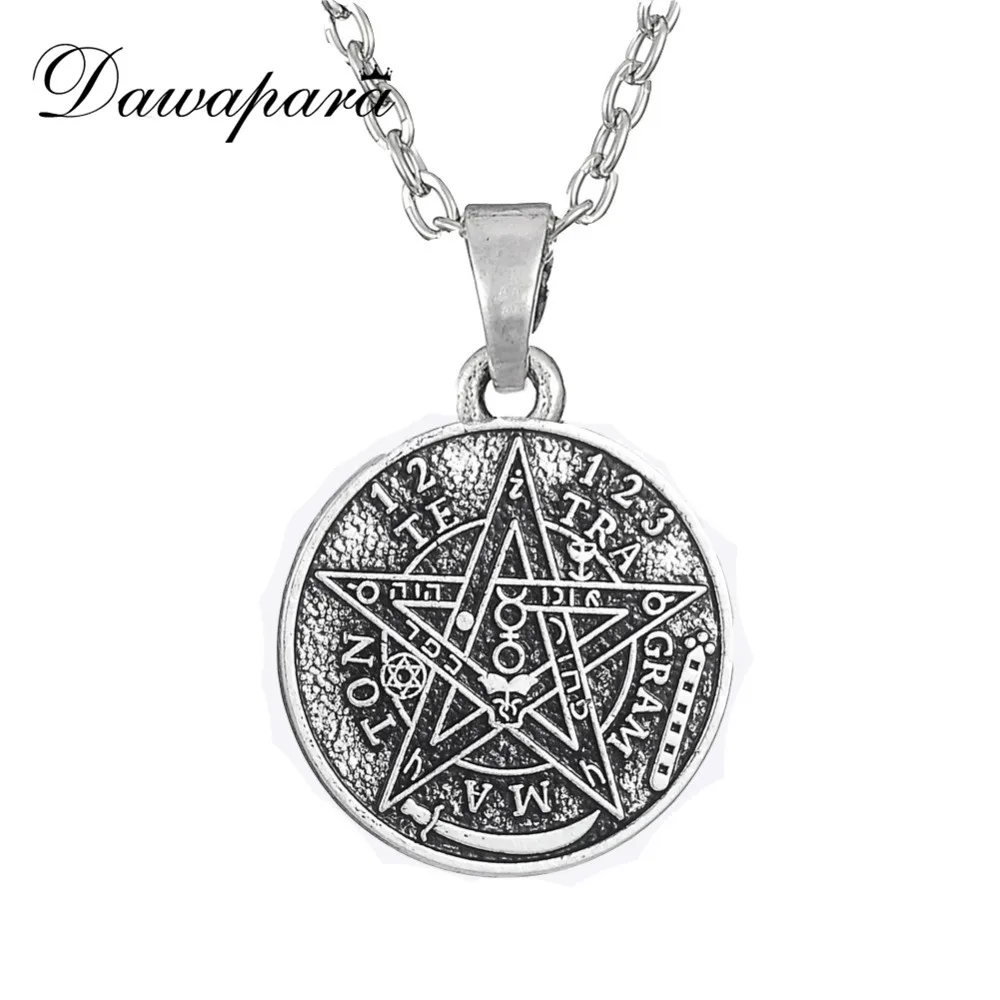 

Dawapara Satan Tetragrammaton Pentagram Pentacle Pendant Necklace Wiccan Pagan Jewelry Antique Silver Link Chain Christmas Gift