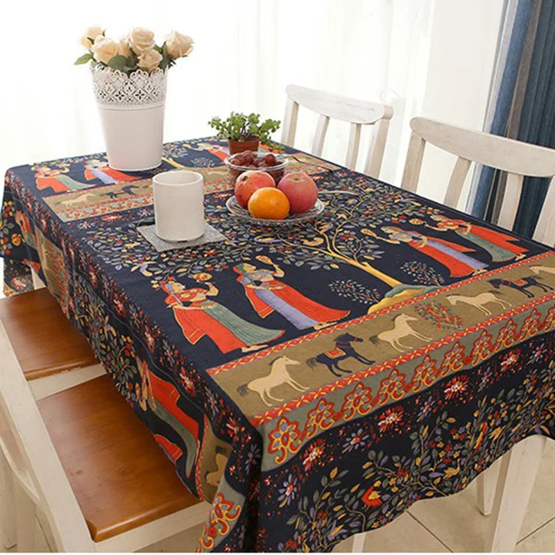 

Southeast Asian Ethnic Cotton Linen Tablecloth Exotic Style Table Cloth Rectangular Stain-Resistant Coffee Table Cloth 140X160CM