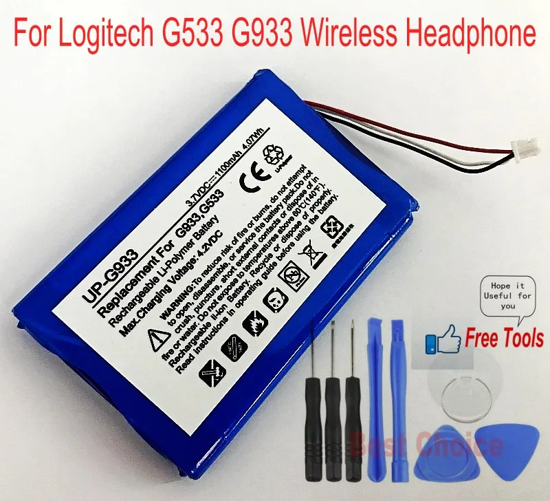 

1100mAh 4.07Wh Rechargeable Battery for For Logitech G533 G933 Wireless Headphone + Free Tools