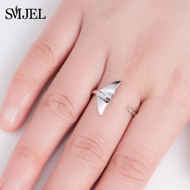 SMJEL Fashion Silver Jewelry Mermaid Tail Cuff Rings Anel Sea Whale Fish Tail Bague Rings Men Romantic sieraden Gifts Wholesale