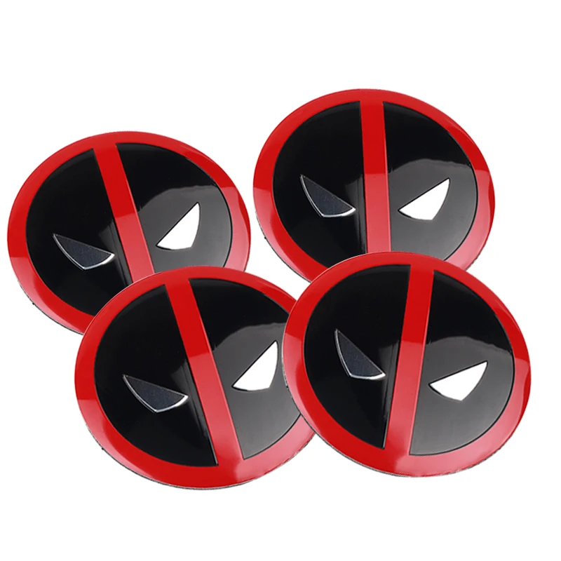 

Car styling 4Pcs 56mm Marvel Deadpool Car emblem steering wheel Sticker Tire Badge Decal Decoration For Bmw Ford Audi Renault